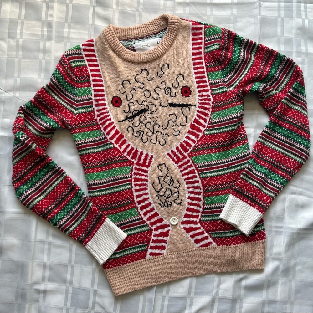 Uncle Ralph Funny Busting Belly Knit Multicolour Festive Knit Christmas Sweater